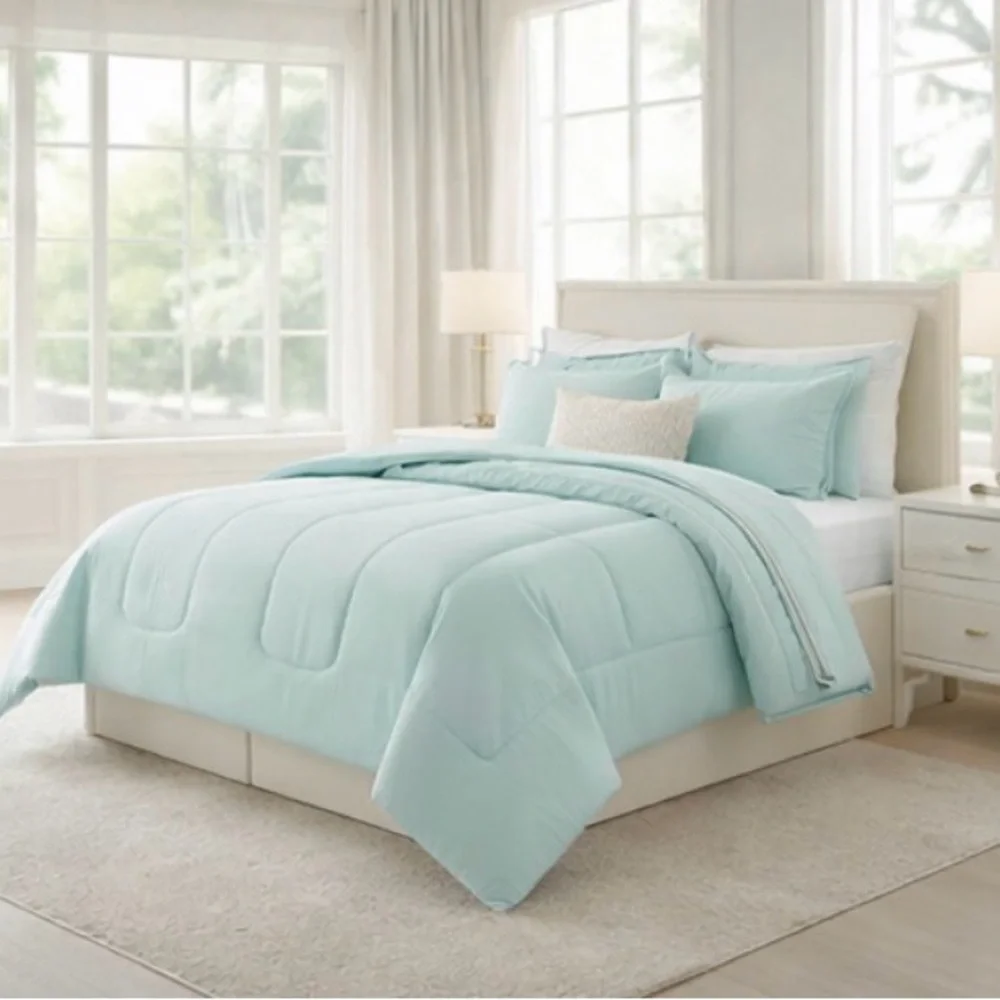 Reversible Color block w a seaside vibe, the Aiden comforter Set.